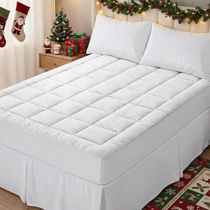 OLANLY Full Quilted Fitted Mattress Pad – Soft Pillow Top Mattress Topper, Down Alternative Fill, Cooling Comfort Breathable Mattress Cover, Machine Washable Deep Pocket Mattress Protector, White
