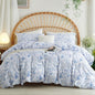 Blue Floral Duvet Cover Queen 3Pcs Botanical Flower Bedding Set Soft Microfiber Cottagecore Flowers Duvet Cover Set with 2 Pillowcases(No Comforter)