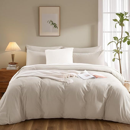 NEXHOME PRO Twin Duvet Cover Set – 100% Certified Organic Cotton with Washed Feel & Linen-Like Texture, Comfortable & Breathable, Home Bedding Set Light Linen (No Comforter)