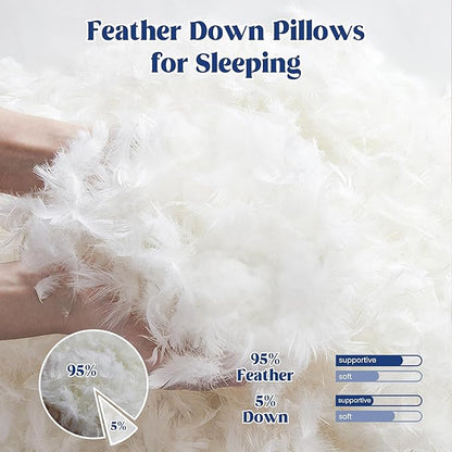 puredown® Goose Feather Down Pillows King Size Set of 2, Soft Fluffy Luxury Hotel Collection Bed Pillow for Back, Stomach or Side Sleeper.