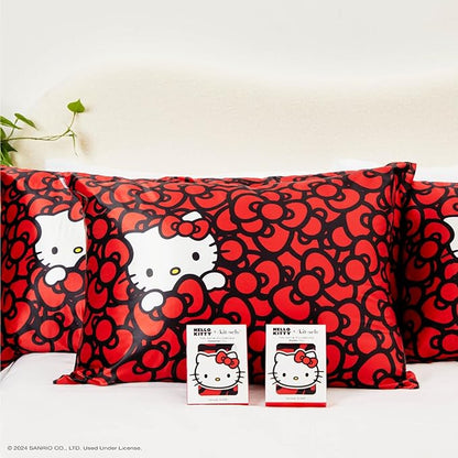 Kitsch x Hello Kitty Pillow Case – Sea of Bows Toddler Bed Time Satin Pillowcase with Zipper – Soft Cooling Pillow Cover for Hair & Skin – Better Than Silk Pillowcase – King Size 19x36