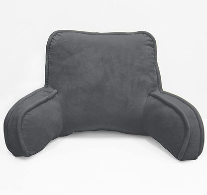 Super Soft Velvety Backrest Reading Bed Rest Pillow with Arms and Pockets 18" H for Sitting in Bed Couch Sofa, Back Support Wedge Cushion with Removable Cover, 20" x 18" x17", Dark Gray