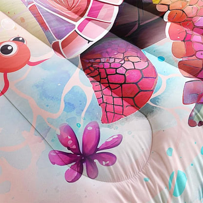 CVHOUSE Kawaii Sea Turtle Comforter Set Twin Size, Tie Dye Turtle Quilt Set, Ocean Decor 3 Pieces