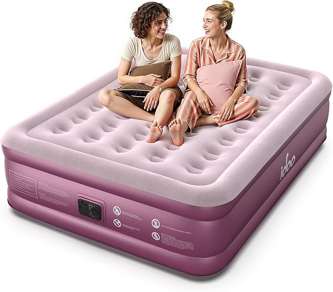 iDOO Air Mattress Queen with Built in Pump, Blow up Mattress, 18 Raised Inflatable Mattress for Home Camping and Guest Bed, Upgraded Comfort Surface Air Bed Queen Size, Colchones Inflables, Pink