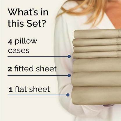 Split King 7 Piece Sheet Set - Comfy Breathable & Cooling - Ultra-Soft Hotel Luxury Bedding Set w/ 8-16 Inch Deep Pockets - 1 Flat & 2 Fitted Sheet & 4 Pillowcases - Wrinkle Free & Easy Care - Beige