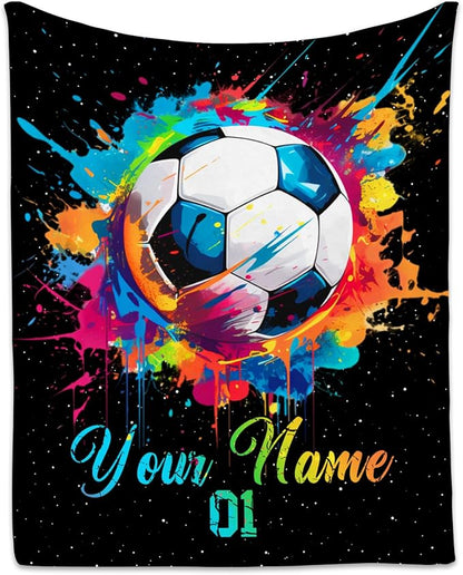 Personalized Soccer Gifts for Boys, Custom Soccer Blanket Gift for Sport Lovers, Flannel Throw Blankets for Kids Girls Teens, Sports Decorations for Room Team Player (Colorful, 30x40 Inch)