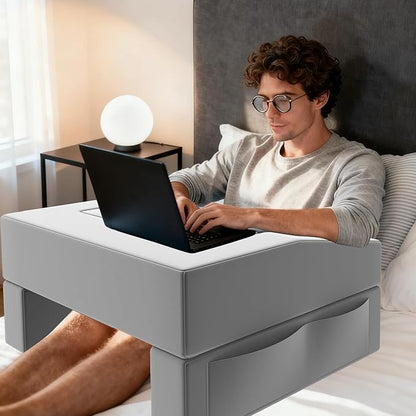 Reading Pillow for Gaming Lap Desk Pillow for Laptop with Pocket Foldable Memory Foam Bed Desk for Reading Working Crocheting Gaming Arm Rest on Bed/Sofa/Floor/Couch/Car (Grey no Cup Holder)