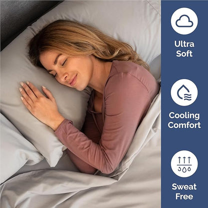 Full 6 Piece Sheet Set - Comfy Breathable & Cooling - Ultra-Soft Hotel Luxury Bedding Set with 8-16 Inch Deep Pockets - 1 Flat & 1 Fitted Sheet & 4 Pillowcases - Wrinkle Free & Easy Care - Light Grey