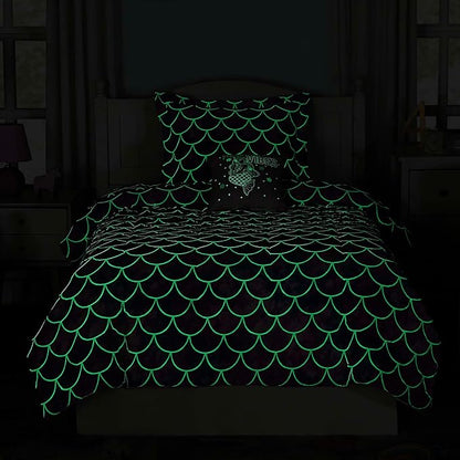 Full Size Comforter Set for Girls-4 Pieces Mermaid Glow in The Dark Full Bedding Sets for Kids, 1 Comforter, 2 Shams and 1 Decor Pillow