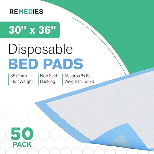 Disposable Bed Pads 30" x 36" - 50 Count - Large Bed Pads for Incontinence - Seniors, Adults & Kids Chucks Pads - Adult Absorbent Incontinence Disposable Underpads for Beds & Furniture