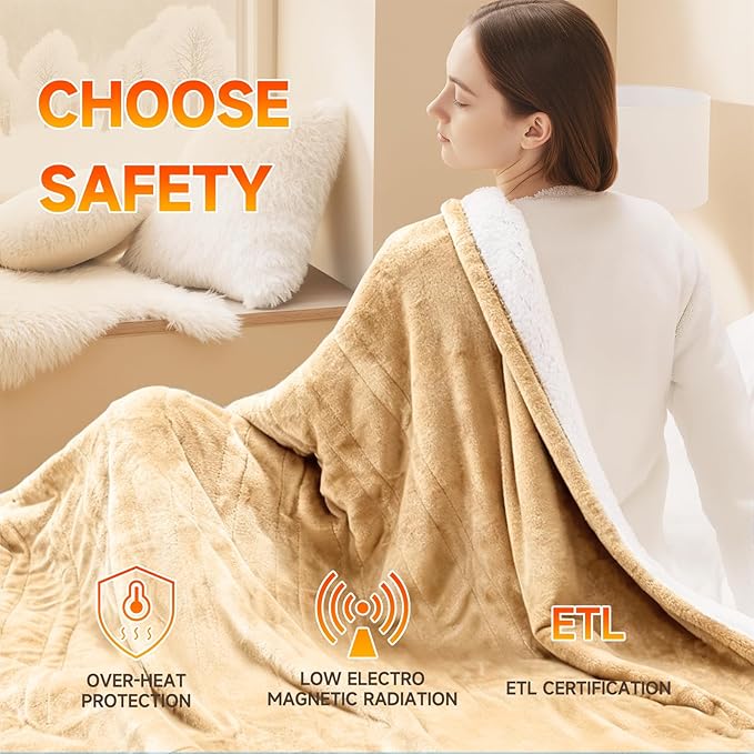 Heated Throw Blanket Electric Blanket 50"x60" Fast Heating Electric Blanket with 5 Heat Levels & 4 Hours Auto-Off Overheat Protection Cozy Soft Flannel Heated Throw Blanket