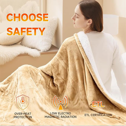 Heated Throw Blanket Electric Blanket 50"x60" Fast Heating Electric Blanket with 5 Heat Levels & 4 Hours Auto-Off Overheat Protection Cozy Soft Flannel Heated Throw Blanket