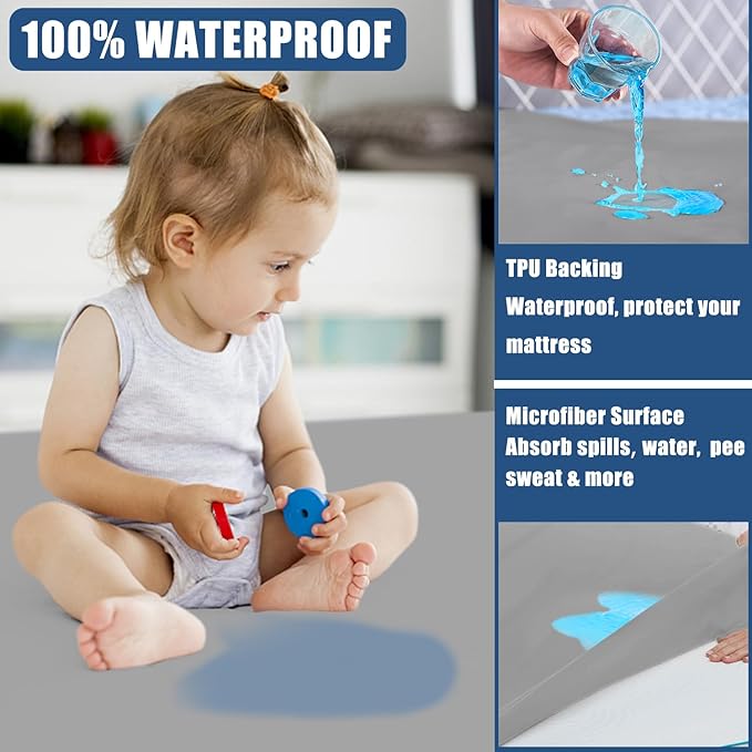 Waterproof Mattress Protector Twin XL Size, Breathable Mattress Cover, Fitted Deep Pocket Mattress Pad Cover Stretches up to 21 Inches, Soft Noiseless Bed Cover