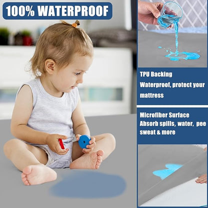 Waterproof Mattress Protector Queen Size, 2 Pack Breathable Mattress Cover, Fitted Deep Pocket Mattress Pad Cover Stretches up to 21 Inches, Soft Noiseless Bed Cover