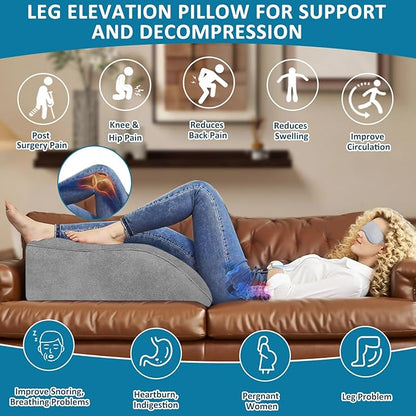 TheClover Inflatable Leg Pillow for Sleeping - Wedge Pillow with Eye Mask,Leg Elevation Pillow for Swelling,Circulation,Pain Relief,Bolster Pillow Leg Support for Travel,Hip,Foot,Ankle(Gray)