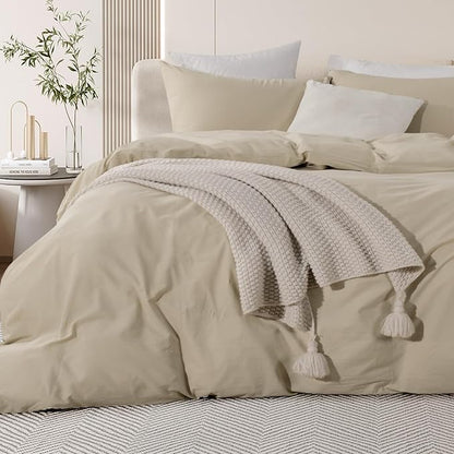 NEXHOME PRO Queen Duvet Cover Set – 100% Certified Organic Cotton with Washed Feel & Linen-Like Texture, Comfortable & Breathable, Home Bedding Set 90"*90" (No Comforter)