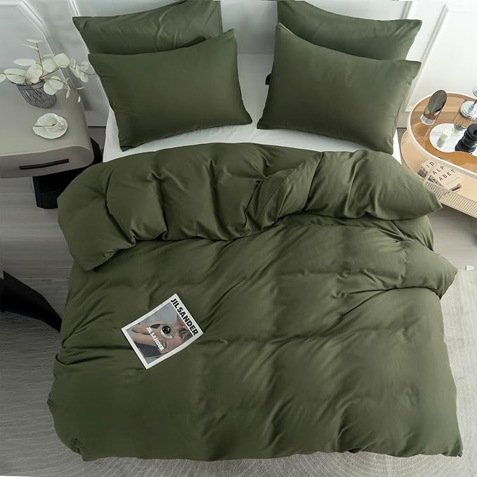 Jane yre Green Duvet Cover King 100% Brushed Microfiber 3 Pieces Duvet Cover King Green 1 Duvet Cover +2 Pillowcases with Zipper Closure Luxury Soft Breathable Comfy