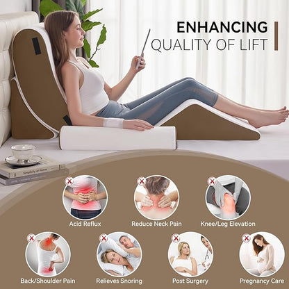 Wedge Pillow Set for After Surgery, 4 PCS Bed Wedge Pillow for Sleeping, Memory Foam Orthopedic Back Pillow for Pain Relief and Acid Reflux, Adjustable Post Surgery Pillow Brown