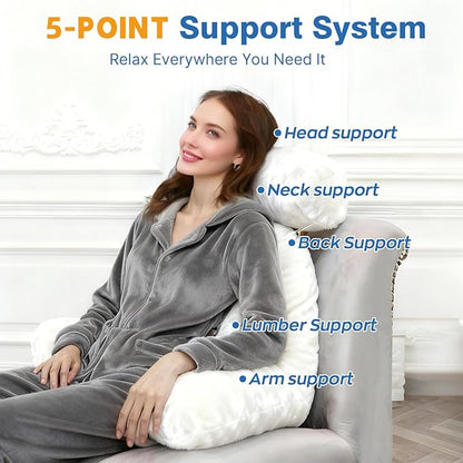 Reading Pillow Plus, Crystal Velvet Back Pillow Bed Sitting Up for Adult & Children, Back Rest Pillow Support for Reading & Rest Bed, Add Height and Removable Pillows Design, for Xmas Gift, Lvory