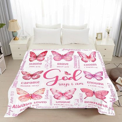 Butterfly Bible Verse Blanket, Inspirational Scripture Religious Gifts for Christian, Warm Soft Flannel Bible Throw for Bed Sofa Decoration 50"x60" for Teen