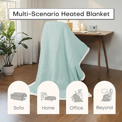 Electric Heated Blanket Throw Size 50"x60" - Dual-Sided with Microplush & Sherpa Fabric, 4 Heat Settings & 3 Hours Auto Off, Machine Washable - Spring Green