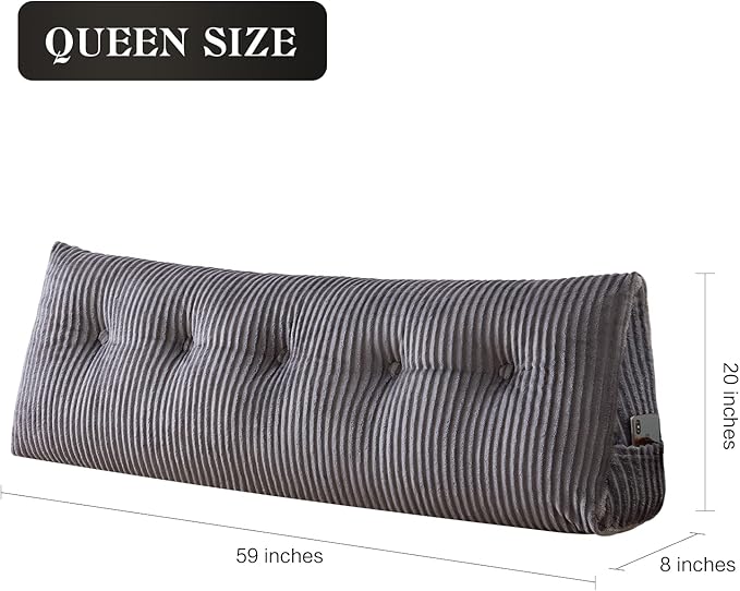 SLIGUY Large Headboard Pillow, Headboard Wedge Pillow Bed Rest Reading Pillow Bolster Triangular for Sitting in Bed-Backrest Positioning Support Long Pillow for Daybed (Queen:59x8x20 Inches,Grey)