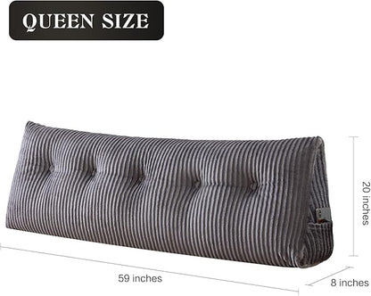 SLIGUY Large Headboard Pillow, Headboard Wedge Pillow Bed Rest Reading Pillow Bolster Triangular for Sitting in Bed-Backrest Positioning Support Long Pillow for Daybed (Queen:59x8x20 Inches,Grey)