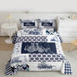 Feelyou Kids Construction Comforter Set Full Size Equipment Trucks Bedding Set for Boys Cartoon Car Excavator Tractor Comforter Construction Vehicles Plaid Grid Blue and White Duvet Set