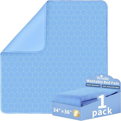 Waterproof Washable Underpads Pee Pad (Blue 34" x 36" 1 Pack), Reusable Absorbency Bedwetting Incontinence Bed Pads for Kids Adults Elderly Dog Pet, Puppy Pads for Mattress Couches Sofas Floors