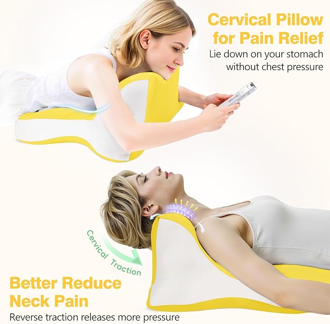 Reading Pillow for Lying, Leaning and Prone, Contour Memory Foam Pillow, Ergonomic Cervical Pillow for Neck and Shoulder Pain Relief, Bed Wedge Pillow Yellow