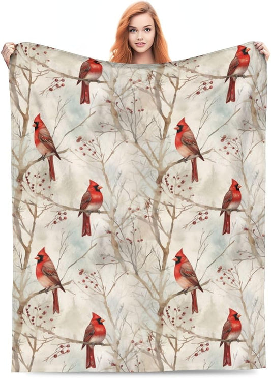Cardinal Blanket Gifts for Women Red Birds Flannel Throw Blankets Soft Comfy Lightweight for Home Decor Couch Bed Sofa 80x60 Inches