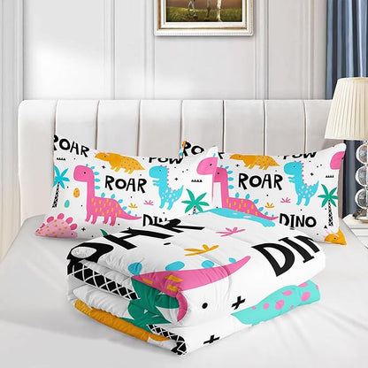 Axolotl Girls Cartoon Dinosaur Bedding Comforter Set,Cute Colorful Dinosaur Bedding for Girls Teens,Kawaii Dino Animal Kids Comforter Set for Boys Adults,1 Quilt 2 Pillow Cases,White King Size