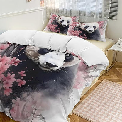 3D Panda Comforter Set Queen Size,Cute Panda Print Comforter Cover 3-Pieces for Kid Teen Boys Girls Room Decor,Lovely Animal Theme Duvet Cover with 2 Pillowcases (Full)