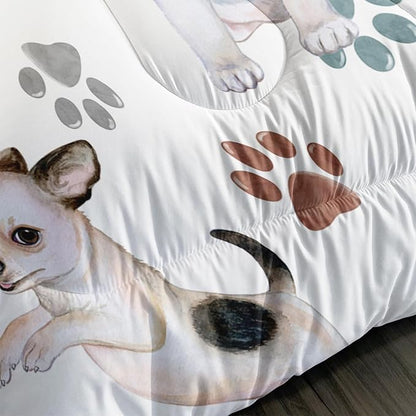 Kawaii Cartoon All Kinds of Dogs Animal Themed Comforter 3Pcs Full Colorful Paw Printed Bedding Set for Kids Teens Girls Boys Bed Decor Cute Puppy Quilt with 1 Comforter and 2 Pillowcases