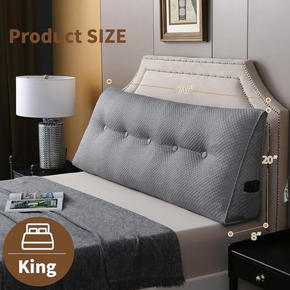 Wedge Headboard Pillow for Bed, King Dorm Headboard Pillow Support for Sitting Up, Reading, Relaxing, Bolster Pillow with Removable Washable Cover, Gray