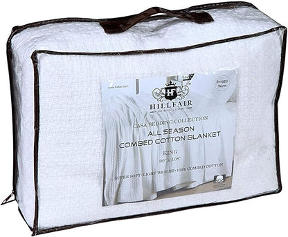 HILLFAIR 100% Combed Cotton Blanket– California King Size Bed Blanket – Warm Soft All Season Breathable Blankets – 102 x 108 inch Extra Large Oversized California King Cotton Blankets for Bed- White
