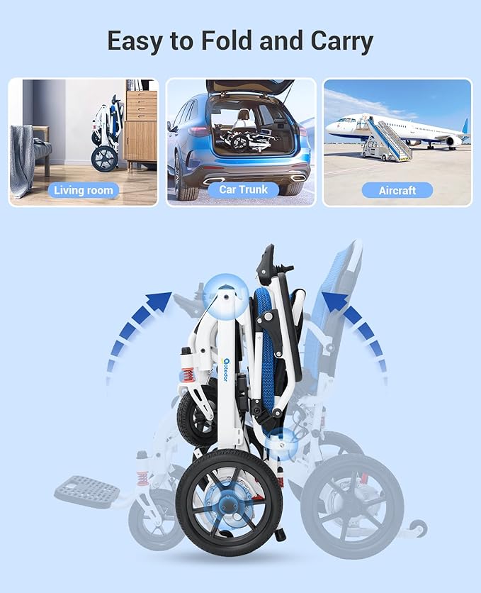 Aotedor Electric Wheelchairs for Adults,22 Miles Long Travel Range with 2 Lithium Batteries All Terrain Power Wheelchair,Ultra Lightweight 39Lbs Folding Compact Motorized Wheelchair,Airline Approved