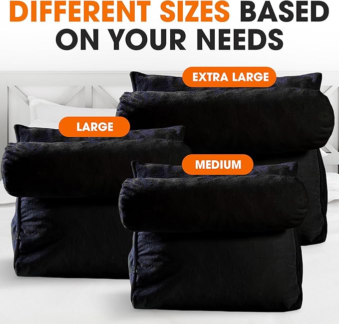Cheer Collection Reading Wedge Pillow – TV Pillow with Adjustable Bolster Pillow, Memory Foam Back Support for Couch & Bed, Pillow Chair for Bed, Reading Pillows for Adults & Kids, Black