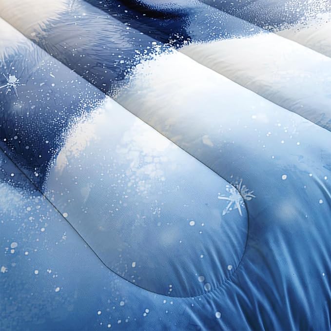 Penguin Comforter Set Full Size,Antarctic Animal Kawaii Penguin Bedding Sets for Kids Boys Girls Room Decor,Cute Winter Snowflake Pattern Bedding Sets with 2 Pillowcases.