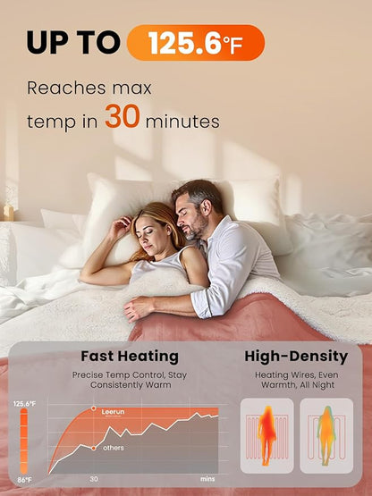 Electric Heated Blanket King, Ultra‑Cozy Premium Flannel & Sherpa, Even Heat Distribution & Stable Temp, 1–10H Auto‑Off, 8 Temps (86–125.6°F), Overheat Protection, Ideal Gifts for Grandma