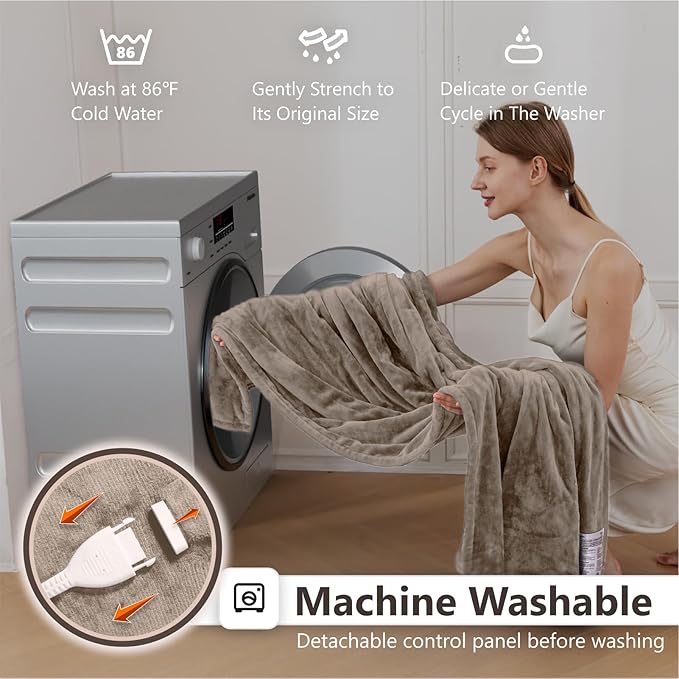 Wapaneus Heated Blanket Electric King Size 90"x100"-Dual Control with 10 Heat Levels 12 Timer Settings and 8 Hours Auto-Shut Off,Fast-Heating Electric Blanket,ETL Listed Machine Washable,Mushroom