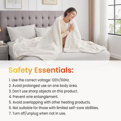 WOOMER Electric Blanket Twin Size,Durable Flannel and Soft Sherpa,Dual Control,62”×84” Heated Throw Blanket, 10 Heat Levels&0.5-12h auto-Off,Energy Efficient,ETL Certified
