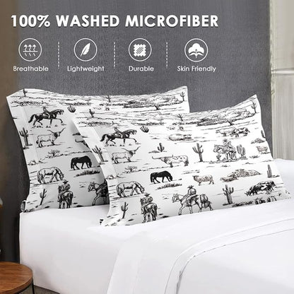 King Size Comforter Set with 2 Pillowcase, Cowboy Cow Farm Soft 3 Pcs Bedding for Kids and Adults, Horse Vintage Western Comforter Set for Room Bedroom Bed Decor