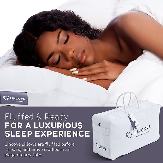 Lincove Down and Feather Luxury Hotel Collection Bed Pillows for Sleeping Made in The USA - 100% Cotton Shell, 600 Thread Count - Soft Hypoallergenic (Queen Size, Pack of 2)
