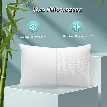Shredded Memory Foam Pillows for Sleeping, Adjustable Pillows King Size Set of 2, Good for Side, Back Sleeper with Washable Cooling Cover