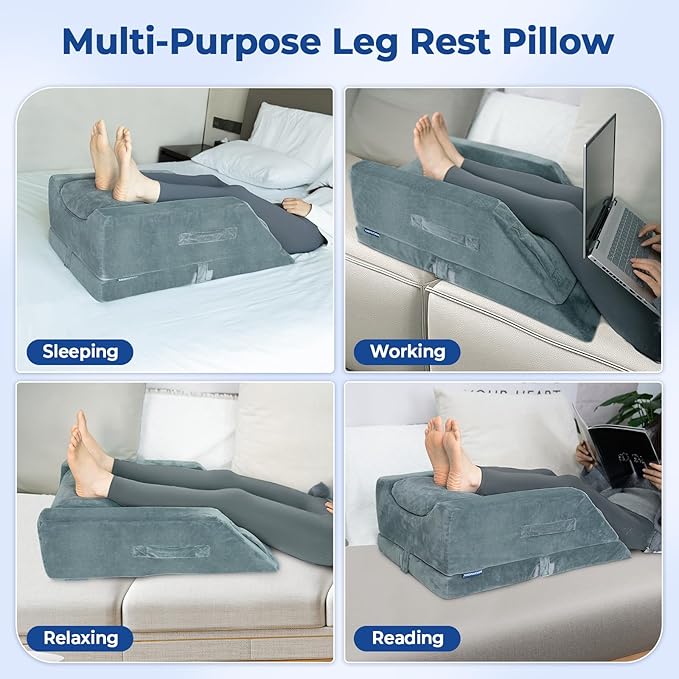 KingPavonini 4 Height-Adjustable Leg Elevation Pillows for After Surgery with Ergonomic Curve, Memory Foam Leg Support Pillow for Legs, Back Pain Relief, Wedge Pillow for Sleeping, Rest (Double Leg)