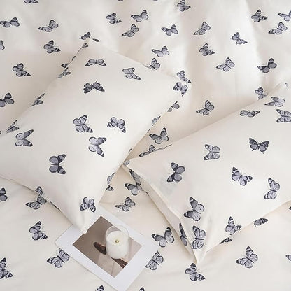 Butterfly Duvet Cover Set King Size 100% Cotton Duvet Cover 3 Pcs Cute Butterfly Printed Comforter Cover with Zipper Closure Soft and Lightweight Cotton Duvet Cover