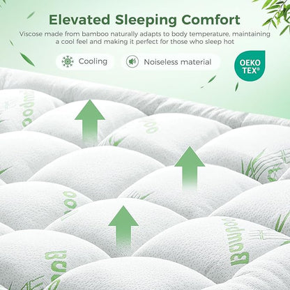 HYLEORY Mattress Topper California King Size - Bamboo-Viscose Plush Pillow Top Mattress Pad, Thick Mattress Protector Cover Breathable Fluffy Soft Bed Topper with 8-21" Deep Pocket, Green