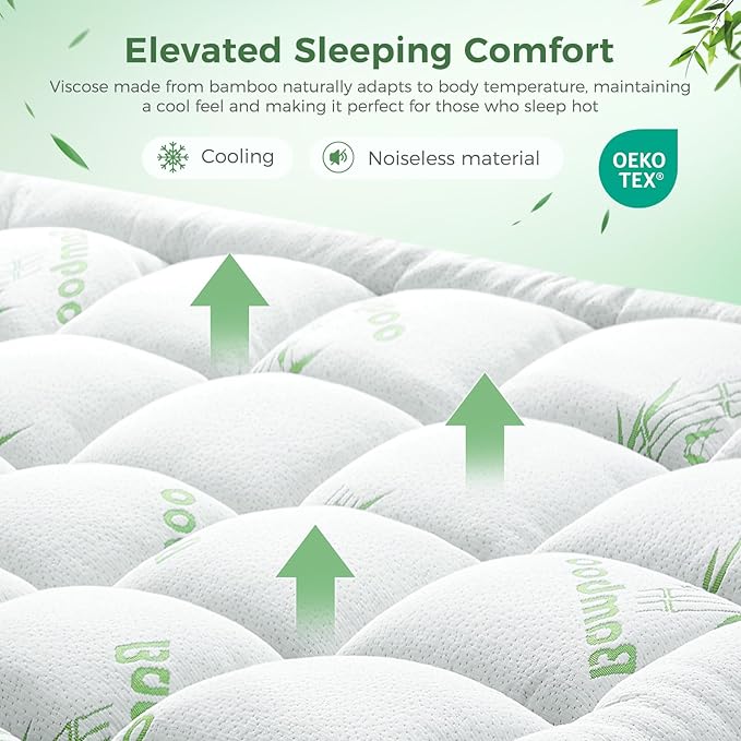 HYLEORY Mattress Topper Twin Size - Bamboo-Viscose Plush Pillow Top Mattress Pad, Thick Mattress Protector Cover Breathable Fluffy Soft Bed Topper with 8-21" Deep Pocket, Green