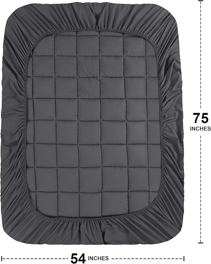 Utopia Bedding Full Mattress Pad, Quilted Fitted Premium Mattress Protector, Deep Pocket Cover Stretches up to 16 Inches, Fluffy Pillow Topper (54x75 Inches, Grey)
